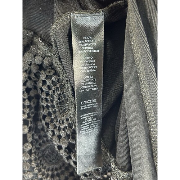 Chicos Travelers Black Lace Top Size 0 US Small Asymmetric Stretch 3/4 Sleeve - Picture 10 of 10